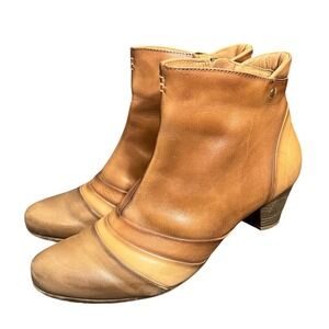 Pikolinos Ankle Boots Womens 39 Brown Leather Burnished Side Zip Stacked Heel